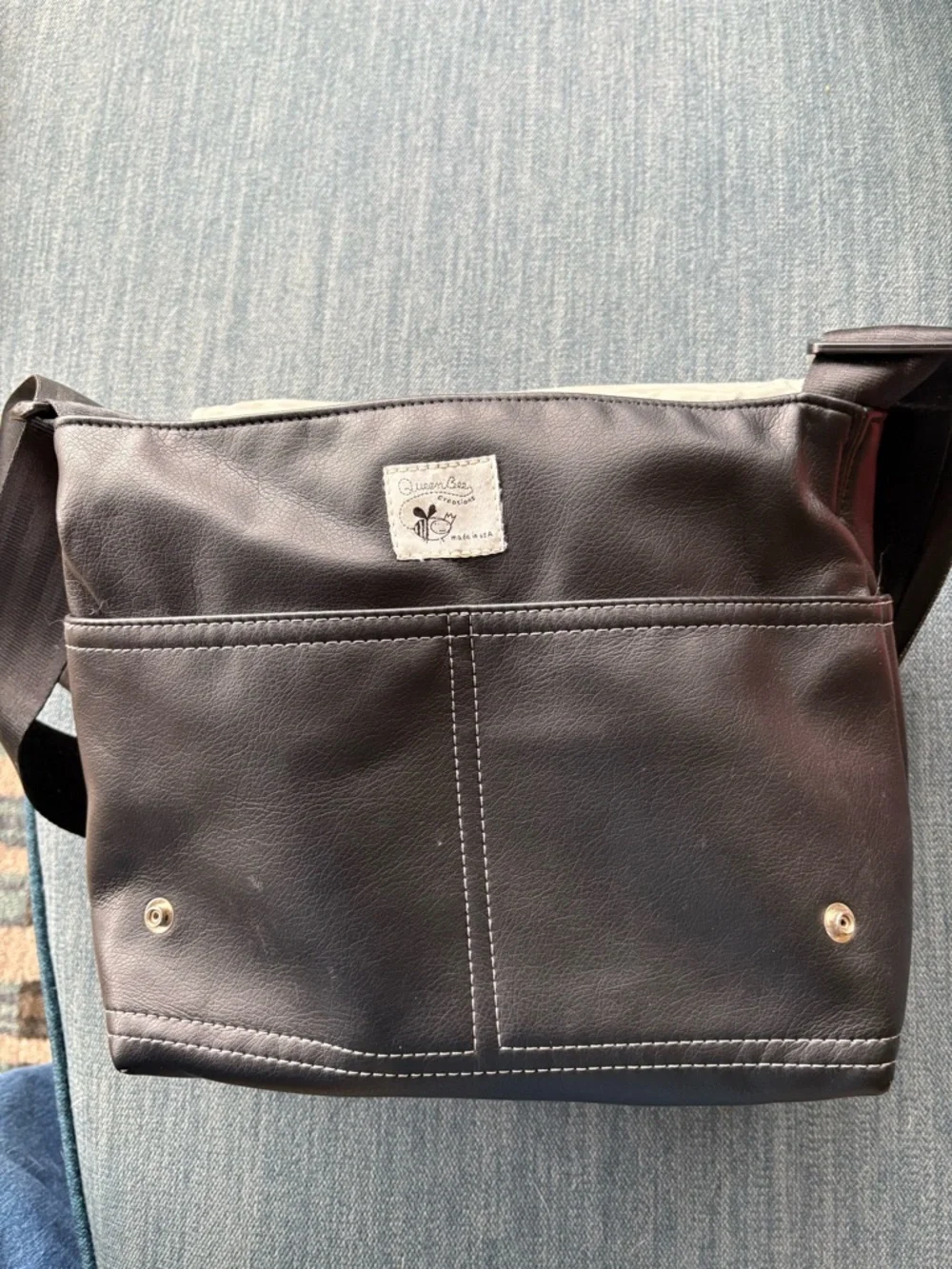 Queen Bee crossbody- Black Vegan Leather Crossbody Bag with Teal Accent - Picture 7 of 7